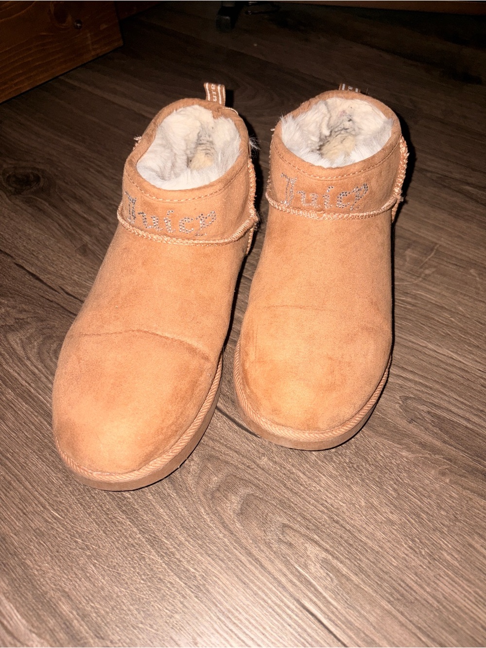 Juicy Couture Tan Suede Shearling-Lined Slipper Boots